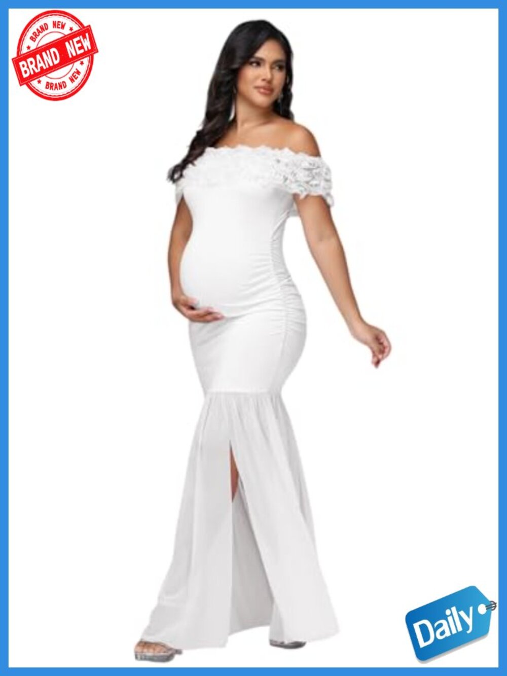 Off Shoulder Maternity Maxi Dress Chiffon Paneled Split Party Gown Baby Shower